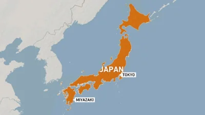 Japan map showing Tokyo and Miyazaki