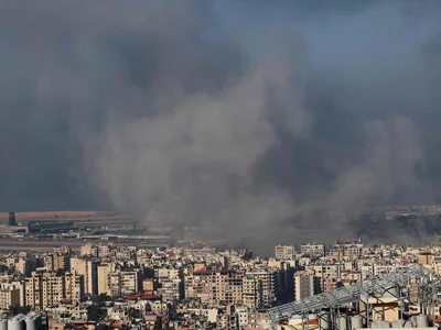 Smoke rises from the site of an Israeli airstrike 