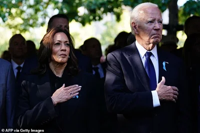 Kamala Harris and Joe Biden attend a remembrance ceremony on the 23rd anniversary of the September 11 terror attack on the World Trade Center at Ground Zero, in New York City on September 11, 2024