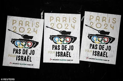 Posters have been put up in Paris by pro-Palestine campaigners saying 'No Olympics for Israel'