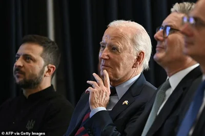 Ukrainian President Volodymyr Zelensky, US President Joe Biden and British Prime Minister Keir Starmer at an event in support of Ukraine