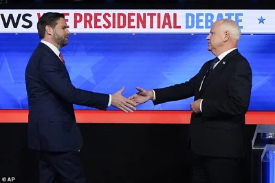 The latest results come after Trump's running mate Sen. J.D. Vance (left) was seen as the clear winner of the debate against Minnesota Gov. Tim Walz (right) last week