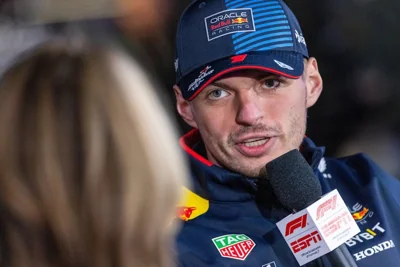 Red Bull driver Max Verstappen speaks to the media ahead of the Las Vegas Grand Prix. Photograph: Shawn Thew/Shutterstock