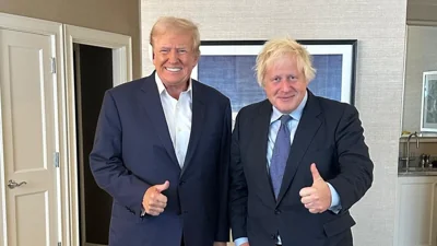 Колишній прем'єр-міністр Великої Британії Борис Джонсон та кандидат у президенти США Дональд Трамп, 16 липня 2024 року