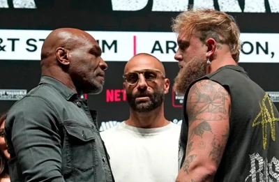 READY TO FIGHT Boxer Mike Tyson (left) and boxer-actor Jake Paul (right) face each other during a press conference ahead of their heavyweight bout at The Pavilion at Toyota Music Factory in Irving, Texas, on Nov. 13, 2024. AFP PHOTO