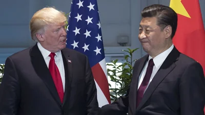 Donald Trump and Xi Jinping meet at the sidelines of the G20 summit in Hamburg in July 2017. 