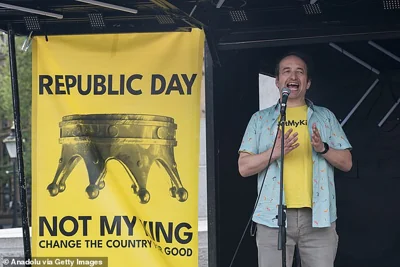 CEO of Republic Graham Smith speaks during a rally against the monarchy on the first anniversary weekend of the coronation of King Charles III