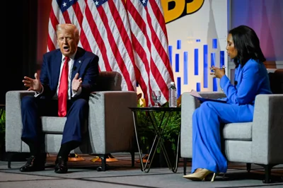 Donald Trump speaks on a panel of the National Association of Black Journalists (NABJ) convention in Chicago, Illinois on Wednesday
