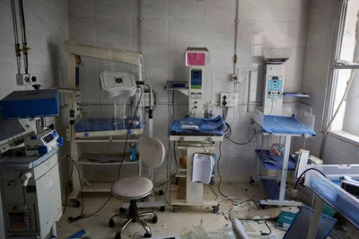 A view of damaged Neonatal intensive care unit ward of a baby care hospital where several newborns died in a fire