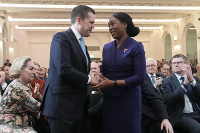 Kemi Badenoch defeated Robert Jenrick by 53,806 votes to 41,388 to win the Tory leadership on Saturday (Stefan Rousseau/PA)