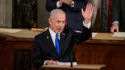 Israeli Prime Minister Benjamin Netanyahu addresses a joint meeting of Congress at the U.S. Capitol in Washington(REUTERS)