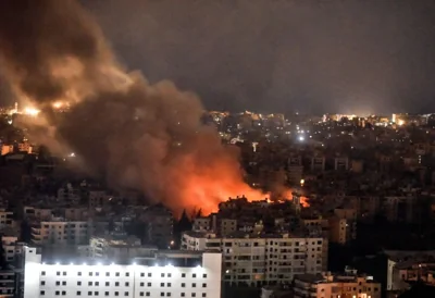 Smoke rises in Dahieh, Southern Beirut