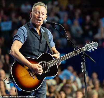 Bruce Springsteen performs at a Harris-Walz campaign rally in Philadelphia, Pennsylvania, on October 28, 2024