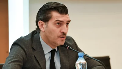 File photo: Mikheil Kavelashvili attends a news conference in Tbilisi, Georgia, on Feb. 14, 2019