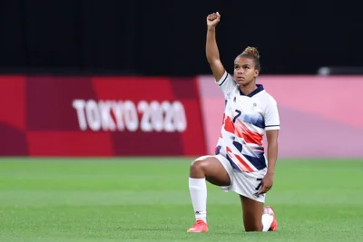 Nikita Parris of Team GB took a knee in support of the Black Lives Matter movement at the Tokyo Olympic Games