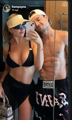 OCTOBER 16: Liam's final Snapchat post showed him happily posing with his bikini-clad partner Kate Cassidy - with the throwback photo previously shared by Kate to mark his 30th birthday last year