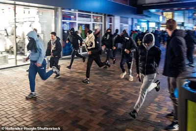 Protesters run during a pro-Palestinian demonstration during the Ajax - Maccabi Tel-Aviv match in Amsterdam