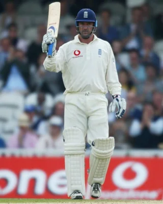 Graham Thorpe celebrates reaching fifty on his England comeback against South Africa at the Oval in 2003