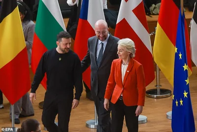 President Volodymyr Zelensky, European Council President Charles Michel and European Commission President Ursula von der Leyen at the summit