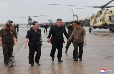 LEADER AT WORK North Korea’s Kim Jong Un checks on the situation after record-breaking heavy rains caused flooding, in the city of Sinuiju, North Pyongan province, on July 28, 2024. AFP Photo