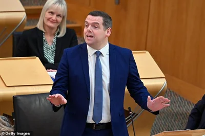Scottish Tory leader Douglas Ross (pictured in parliament on Thursday) said: 'We said from the beginning this was a coalition of chaos and it has ended in chaos'