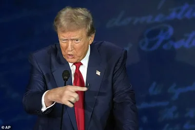 Former President Donald Trump speaks during a presidential debate with Democratic presidential nominee Vice President Kamala Harris