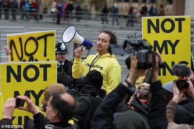 Graham Smith speaks during a anti-monarchy protest prior to the Commonwealth Service on March 13 last year