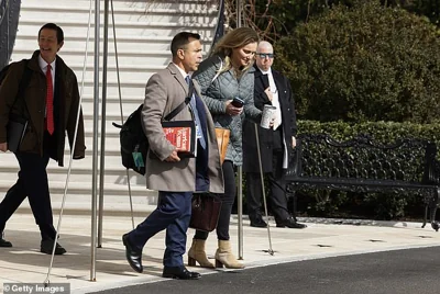 Anthony Bernal and Annie Tomasini exit the White House together in February - he runs the East Wing; she runs the West Wing