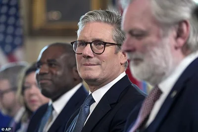 UK Prime Minister Keir Starmer attends a bilateral meeting hosted by President Joe Biden, not pictured, in the Blue Room of the White House today in Washington